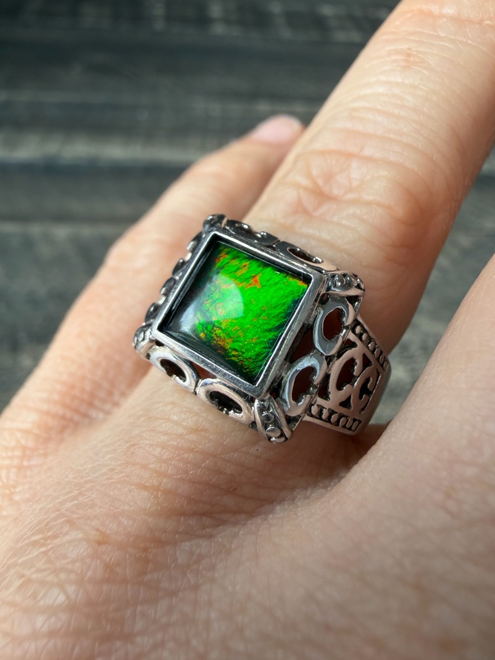 Vintage Sterling Silver KORITE Ammolite Cocktail Ring